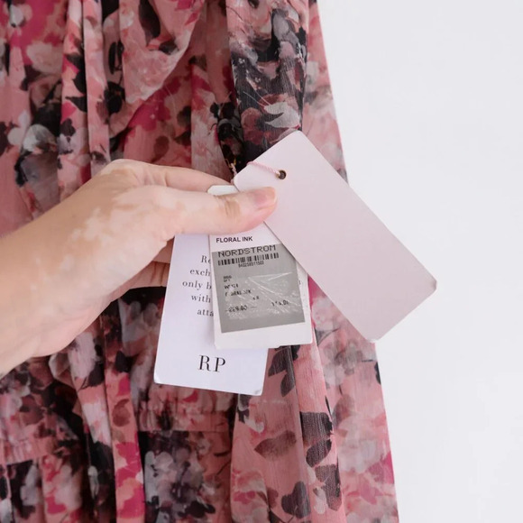 Rachel Parcell Floral Print Ruffle Chiffon  Blouson Maroon Midi Dress 4 - Picture 9 of 14